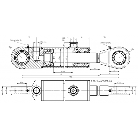 SIŁOWNIK HYDRAULICZNY CYLINDER 63x36 SKOK 200 2-STRONNEGO DZIAŁANIA
